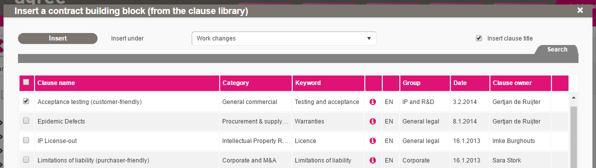 Weagree Clause Library Screenshot